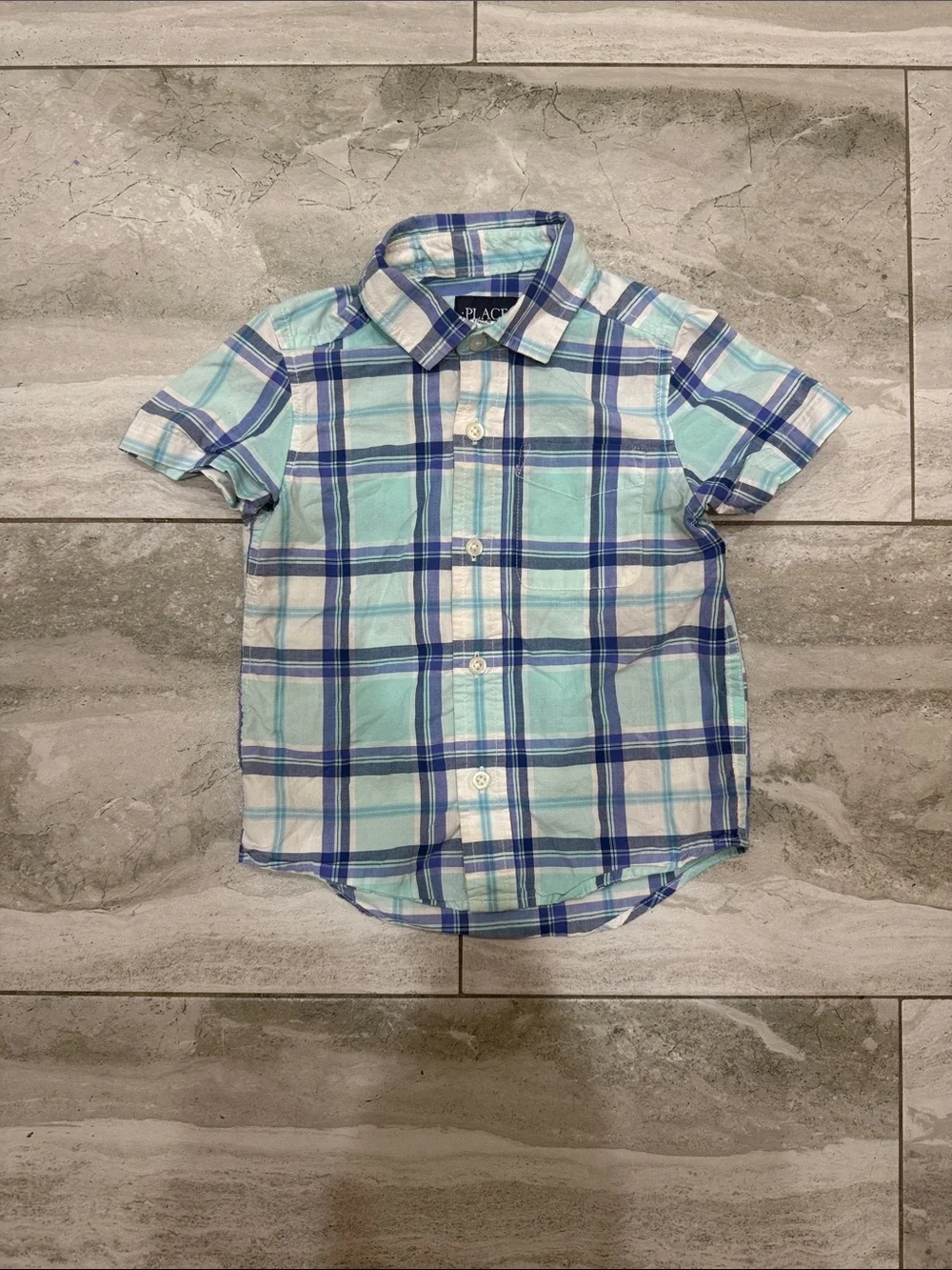 The Children's Place Blue & Teal Plaid Short Sleeve Button-Down